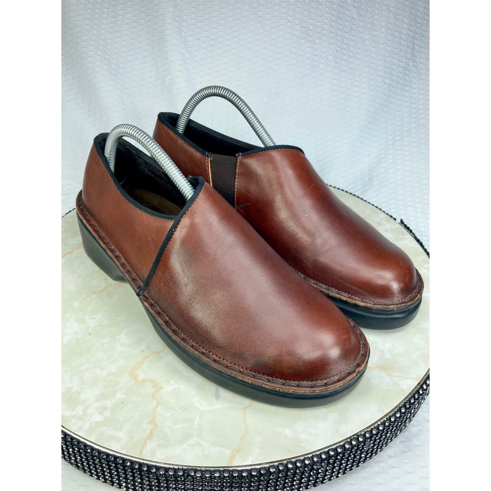 Naot Leather Slip On Platform Clog Shoes Women Size 42 Brown Comfort Wedge